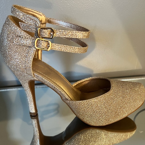 Gold Mary Jane Double Strap Heels - Picture 3 of 6